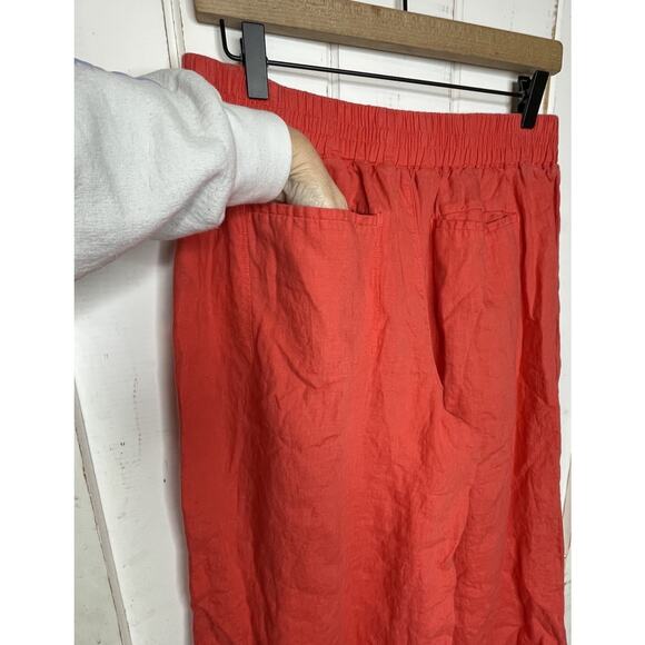 Athleta Playa Linen Wide Leg Crop Pant Beachy Boho Lagenlook Coral Culottes 12 - Picture 5 of 10